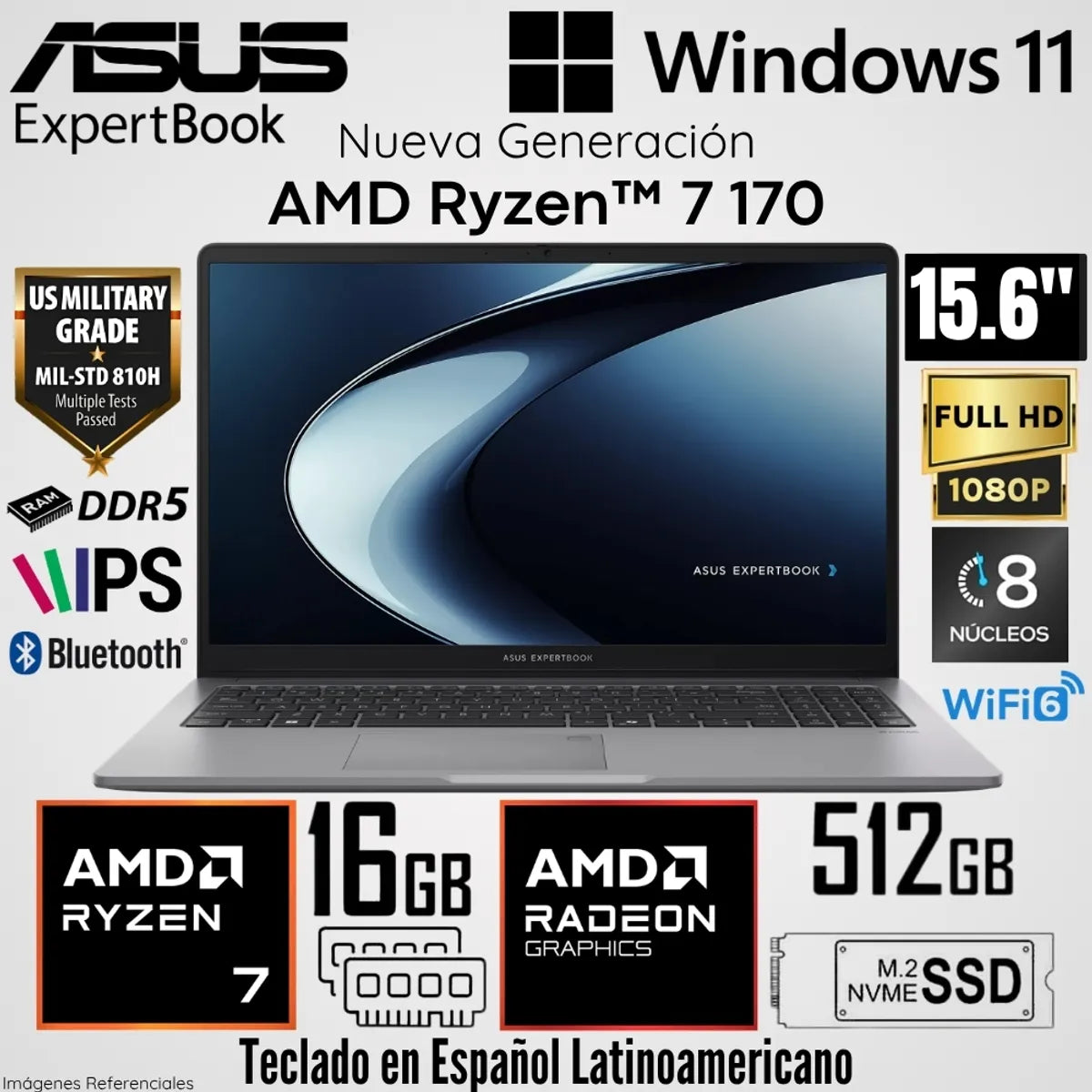 Portátil ASUS ExpertBook P1 PM1503CDA Ryzen 5 150 16GB 512GB 15.6"